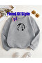 Gray Cat Minimalist Printed Biskilet Collar Sweatshirt