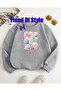 Gray Cat Minimalist Printed Biskilet Collar Sweatshirt