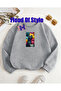 Gray Cat Minimalist B Printed Crew Neck Sweatshirt