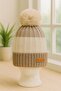 Unisex Children's Braided Foldable Pompom Woven Label Smile Beanie (4-8 Years Old)