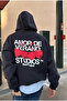 Nude Project Xoxo Unisex Oversized Black Cotton K Hooded Printed Sweatshirt Hoodie