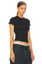 Women's Black Double Layer Sandy Fabric Crew Neck Short Sleeve Crop T-Shirt - 2