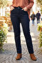 Women's Elastic Waist Stretch Fabric Pipe Leg Jeans 03 Dark Navy Blue - 5