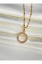 Women's Round Ring Necklace Steel Plated Rose Gold Zircon Stone Minimal Model