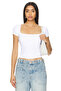 Women's White Double Layer Sandy Fabric Square Neck Short Sleeve Crop T-Shirt
