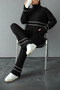Ecru Stripe Detailed Fisherman's Turtleneck Corded Fabric Knitwear Two-Piece Set Comfortable Fit