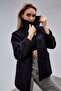 Camille Black Oversized Lined Cashmere Jacket with Pocket Detail - 8