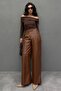 Brown Pensli Palazzo Women's Leather Trousers Mg2612 - 5