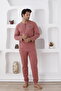 Men's Winter Comfort Fit Henley Collar Button down Cotton Pajama Set - 3