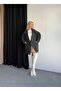 Women's Anthracite Herringbone Striped Cashmere Coat
