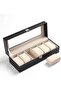 PU Leather Watch Box with Glass Lid & Removable Pillow (6 Slot)