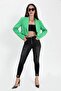 Women's Green Crop Blazer Jacket Buttoned Padded Lined Short Model Classic Suit Jacket - 2