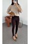 Winter High Waist Front piped Shaping / Sculpting Slip on Fleece-Lined Lightweight Shiny No Pocket Crisp Leggings