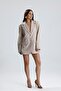 Women's Beige Three-Pocket Double-Buttoned Front Oversized Double-Breasted Collar Shoulder Pad Piece Blazer Jacket - 2