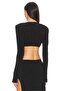Women's Black Double Layer Sandy Fabric Shoulder Pad Pack Crew Neck Hand Knitted Long Sleeve Crop Blouse - 3