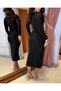 Women's Long Sleeve Double-Breasted Collar Side Buckle Detailed Cross Front Detailed Ottoman Dress - 4