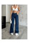 Maya Women's Navy Blue Wide Leg Jeans, High Waist Stretch Fabric Palazzo, Loose Jeans Dk-1 - 5