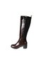 Yazkiş women's black brown patent leather back elastic 6cm thick heeled boots - 3