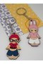 Sonny Angel Style 2-Piece Wooden Keychain Set - New York - Cute Bag Ornament in Pink Rabbit Costume - 2