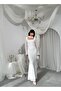 Lined Square Neck Maxi Long Premium Lace Dress with Scarf - 8
