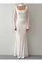 Lined Square Neck Maxi Long Premium Lace Dress with Scarf - 7