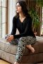 Long Sleeve Viscose Pajama Set Lace Detail Comfortable Casual Sleepwear Set - 3
