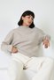 A.Beige Half Turtleneck Cashmere Women's Knitwear Sweater with Sleeve Slit Detail