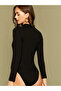 Women's Black Crew Neck Long Sleeve Sandy Fabric Snap Fastener Bodysuit - 3
