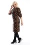 Women's Coffee Stone Pattern Drop Neck Balloon Sleeve Plus Size Stretchy Suede Dress - 4