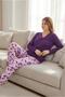 Long Sleeve Viscose Pajama Set Lace Detail Comfortable Casual Sleepwear Set - 4