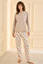 Katebush 100% Cotton Long Sleeve Women's Beige Pajama Set - 4