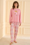 Katebush 100% Cotton Long Sleeve Women's Pink Pajama Set - 3