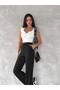 Women's Black Palazzo Pants High Waist Pleated Buttons Stretch Fabric Stretchy Comfortable Fit Pants - 5