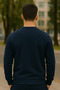 Men's Crew Neck Trend Long Sleeve Long Navy Blue Sweater - 5