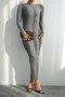 Women's Boat Neck Piped Gray Long Dress