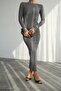 Women's Boat Neck Piped Gray Long Dress - 4