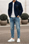 Men's Boyfriend Fit Blue Denim Distressed Detail Jeans BF-277 - 4