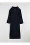 Navy Blue Polo Collar Knitwear Dress - 5
