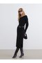 Lcw Vision Black Boat Neck Belted Knitwear Dress
