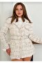 Pearl Button Plaid Pattern Belt Detail Pocket Flap Cashmere Jacket Women - 3