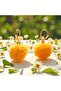 Orange Plush Pompon Earrings – Gold Color Embroidered Hook, Lightweight and Stylish Gift (1 Pair-Small)