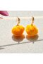 Orange Plush Pompon Earrings – Gold Color Embroidered Hook, Lightweight and Stylish Gift (1 Pair-Small) - 5