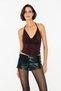 Lustrous Women's Degaje Collar Halter Neck Open Back Stone Detailed Flexible Stylish Burgundy Blouse - 2