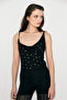 Latido Women's Stylish Black Blouse with Detachable Collar, Tulle with Stone Detailing, Lined Straps