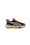 Men's Lace-Up Black Leather Casual Sneaker Shoes with Beige Pattern on Top - 2