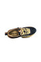 Men's Lace-Up Black Leather Casual Sneaker Shoes with Beige Pattern on Top - 7