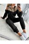 Women's Long Sleeve Off-The-Shoulder Leopard Print Hooded Viscose Two Thread Blouse and Pant - 5
