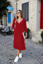 Women's long sleeve v-neck side slit two-thread midi dress - 3