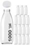 1000 ml Transparent Milk, Ayran, Water, Lemonade, Soft Drink Bottle 1000 Cc Tear-Off Cap Glass Bottle 15 Pieces