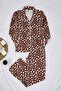 Kahverengi %100 Pamuklu Leopar Desenli Gömlek-Pantolon Örme Pijama Takımı THMAW21PT0489 - 5